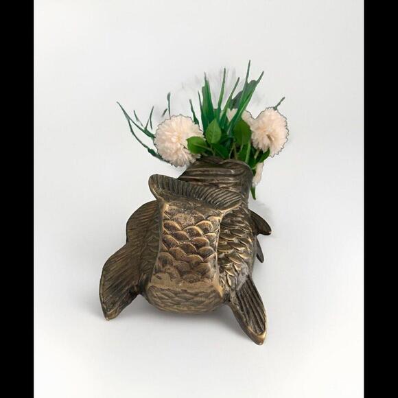 VTG Koi Fish Brass Vase Statue Sculpture Home Decor - Picture 11 of 15